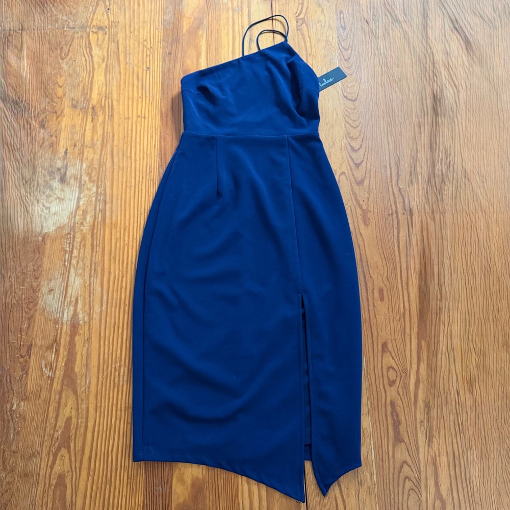 Lulus Midi Dress XS Navy Blue One Shoulder Asymmetrical 21D1017 Cocktail Wedding